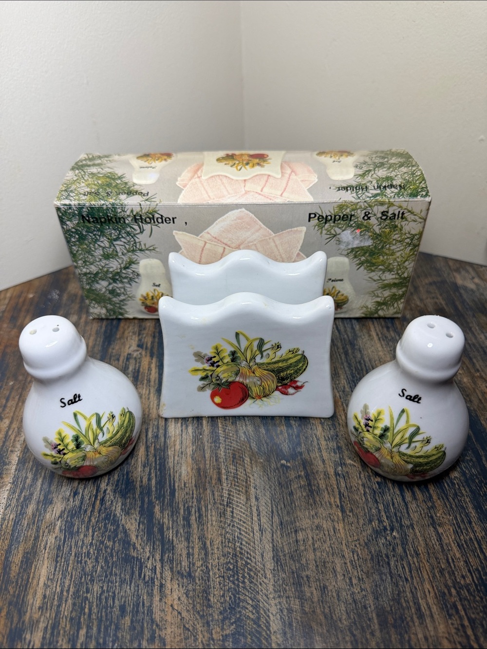 Vintage. Nostalgic. Napkin holder , salt and pepper set